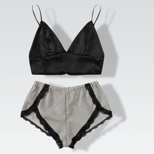 Black & White Satin 2 Piece Pajama Set